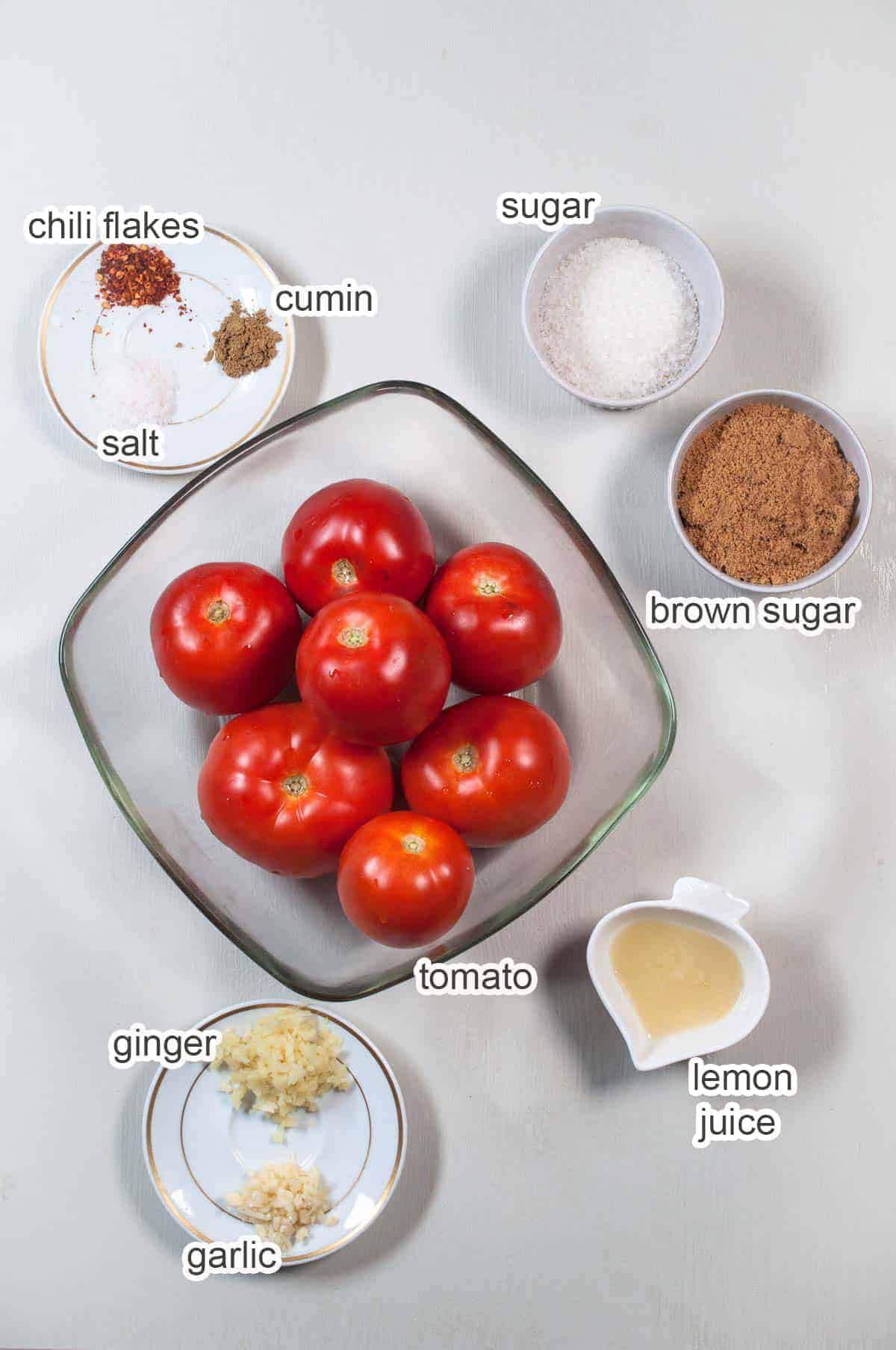 Ingredients of tomato jam.
