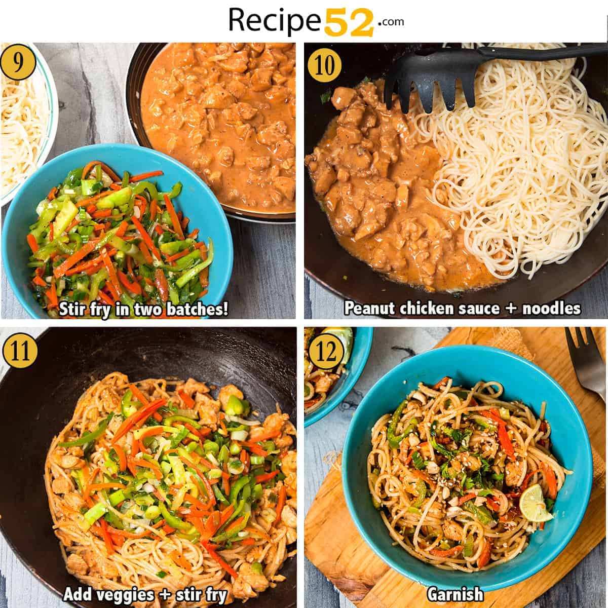 Steps to stir fry veggies and prepare noodles.