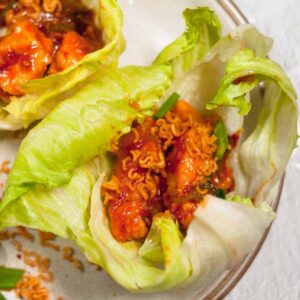 Chicken Lettuce Wrap, a close shot in a plate.