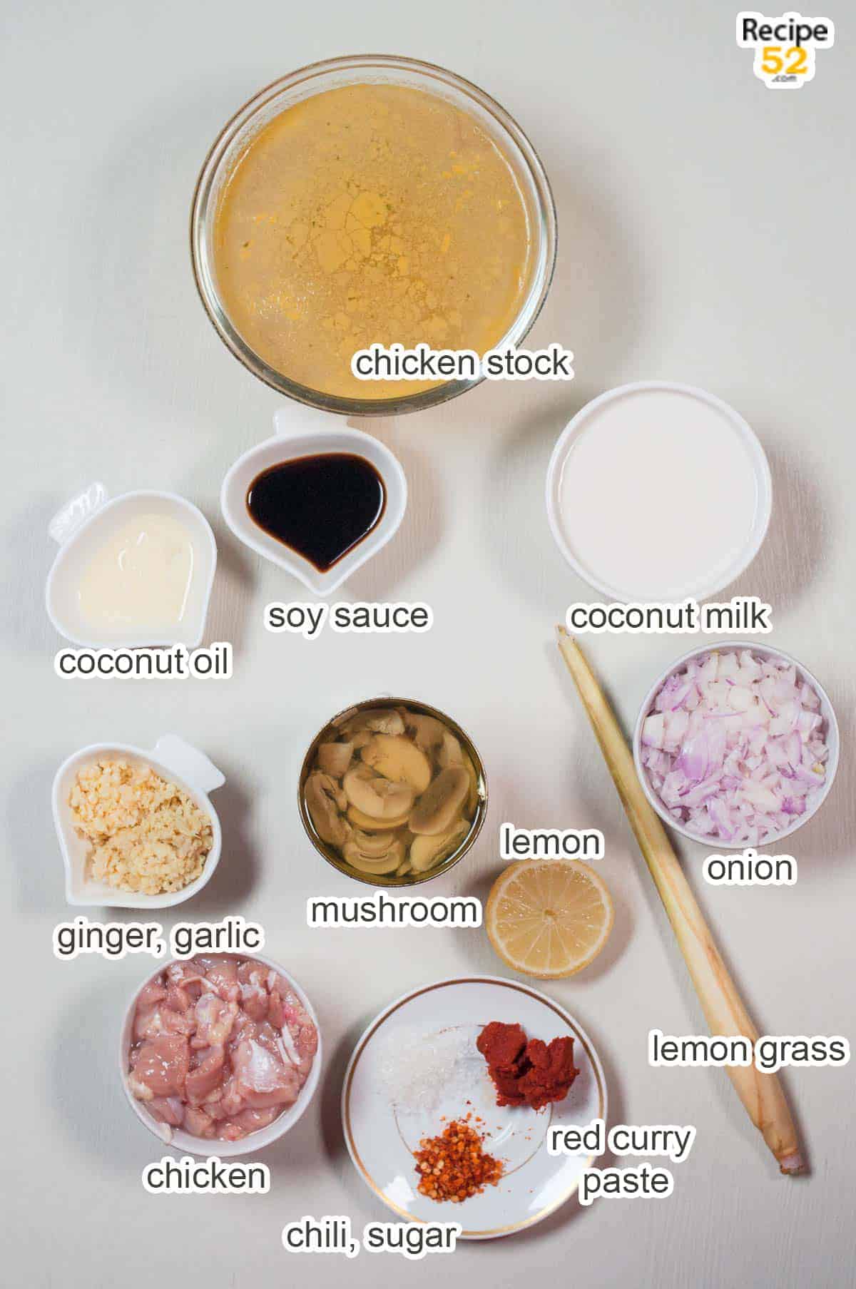 Ingredients of tom kha soup.