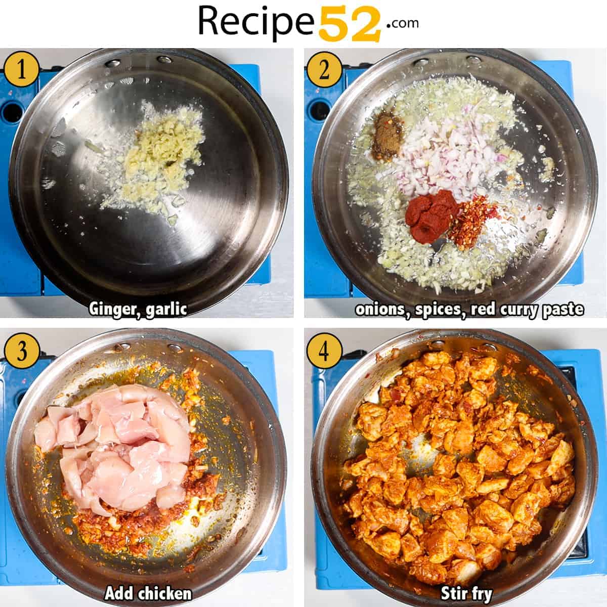 Steps for cook chicken.