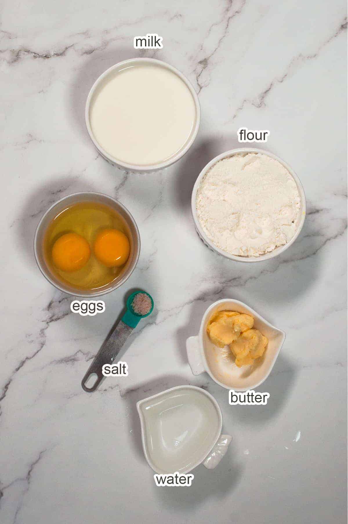 Ingredients for the savory crepes batter.
