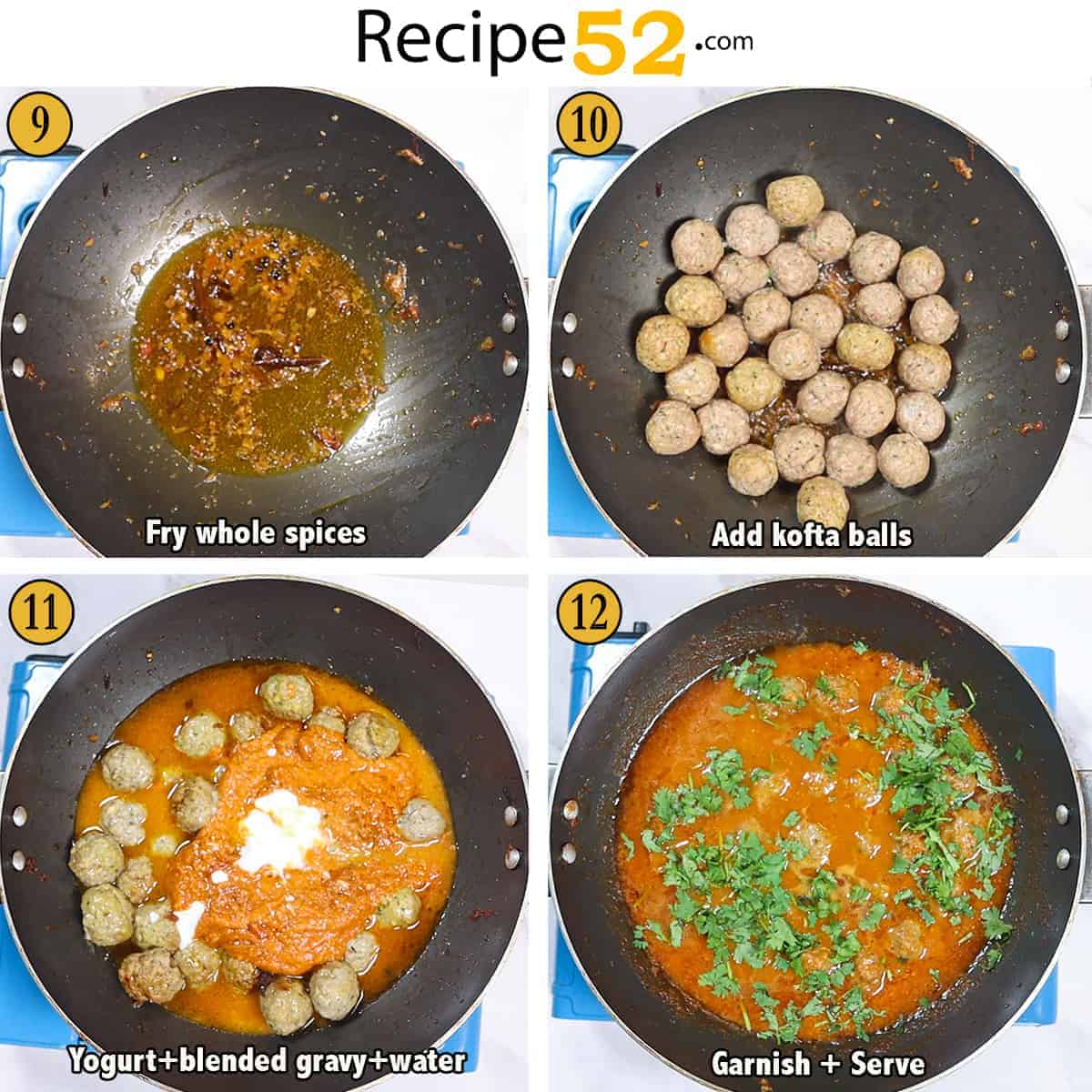 Steps to assemble kofta and gravy into a delicious curry.