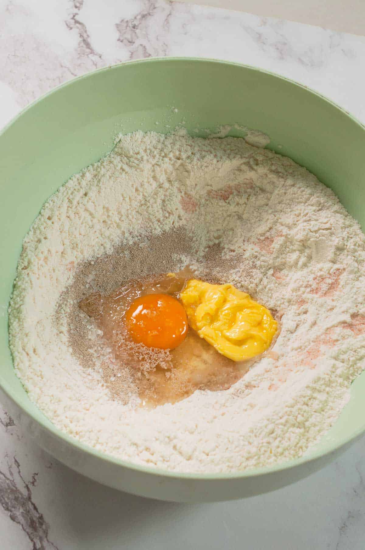 Dough ingredients in bowl.