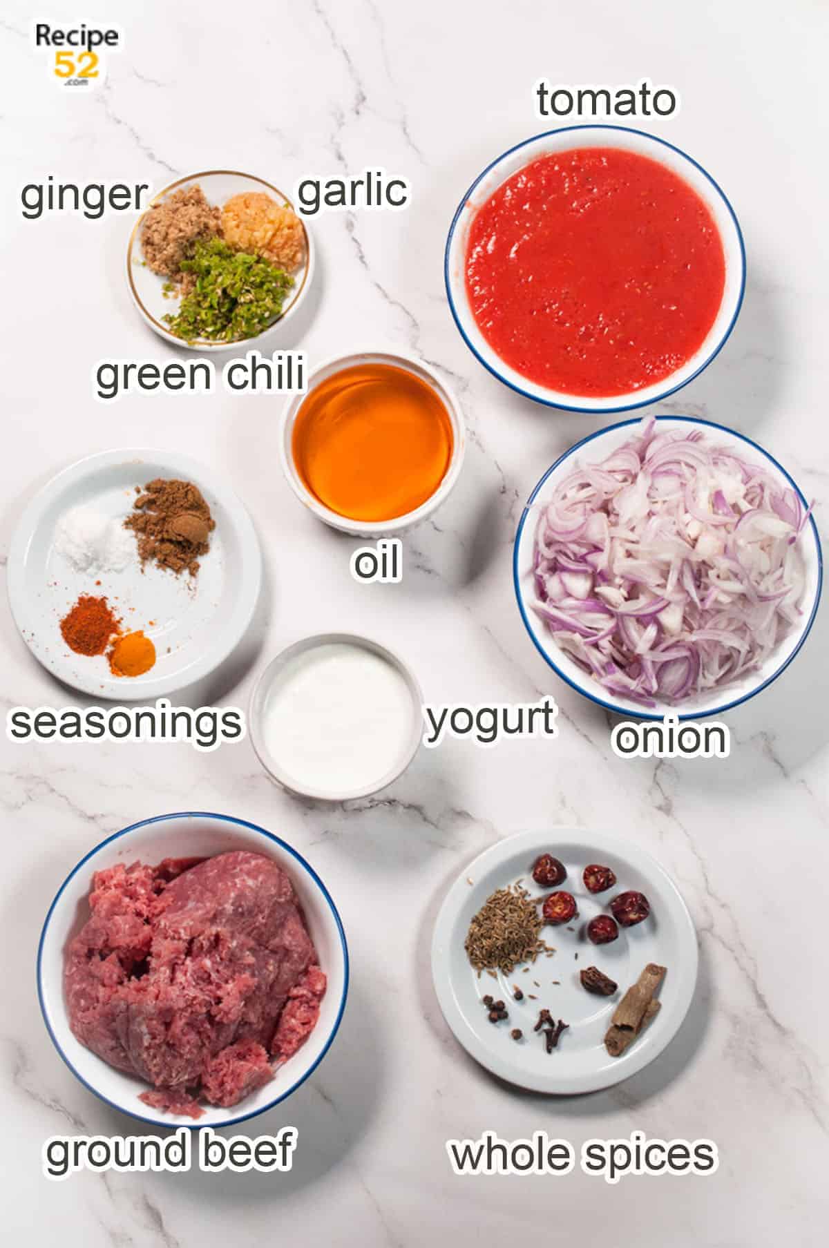 Ingredients displayed of keema.