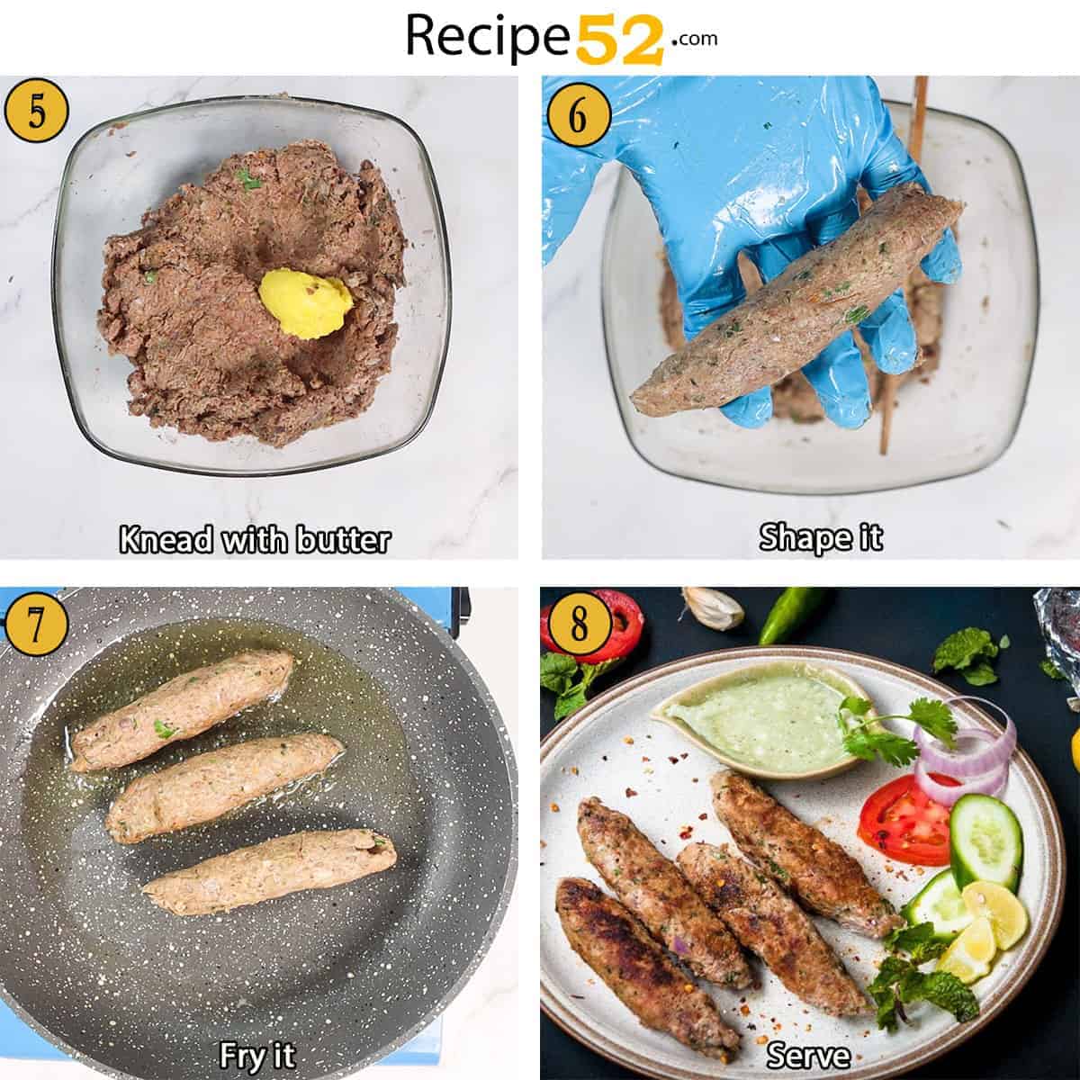 pictures of steps to make seekh kebab.