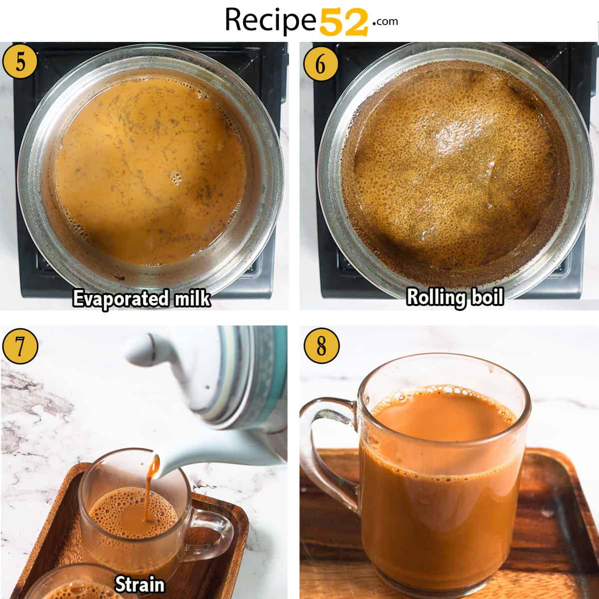 steps 5 to 8 to make the karak chai.
