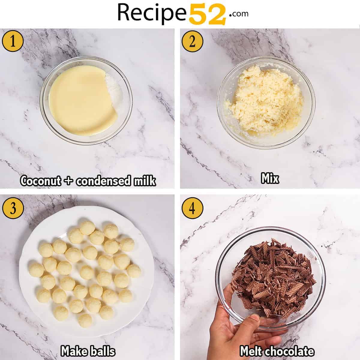Steps to make the the coconut balls.