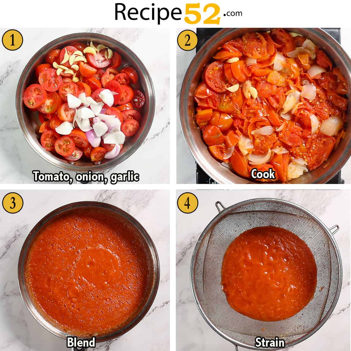 Steps to make homemade ketchup.