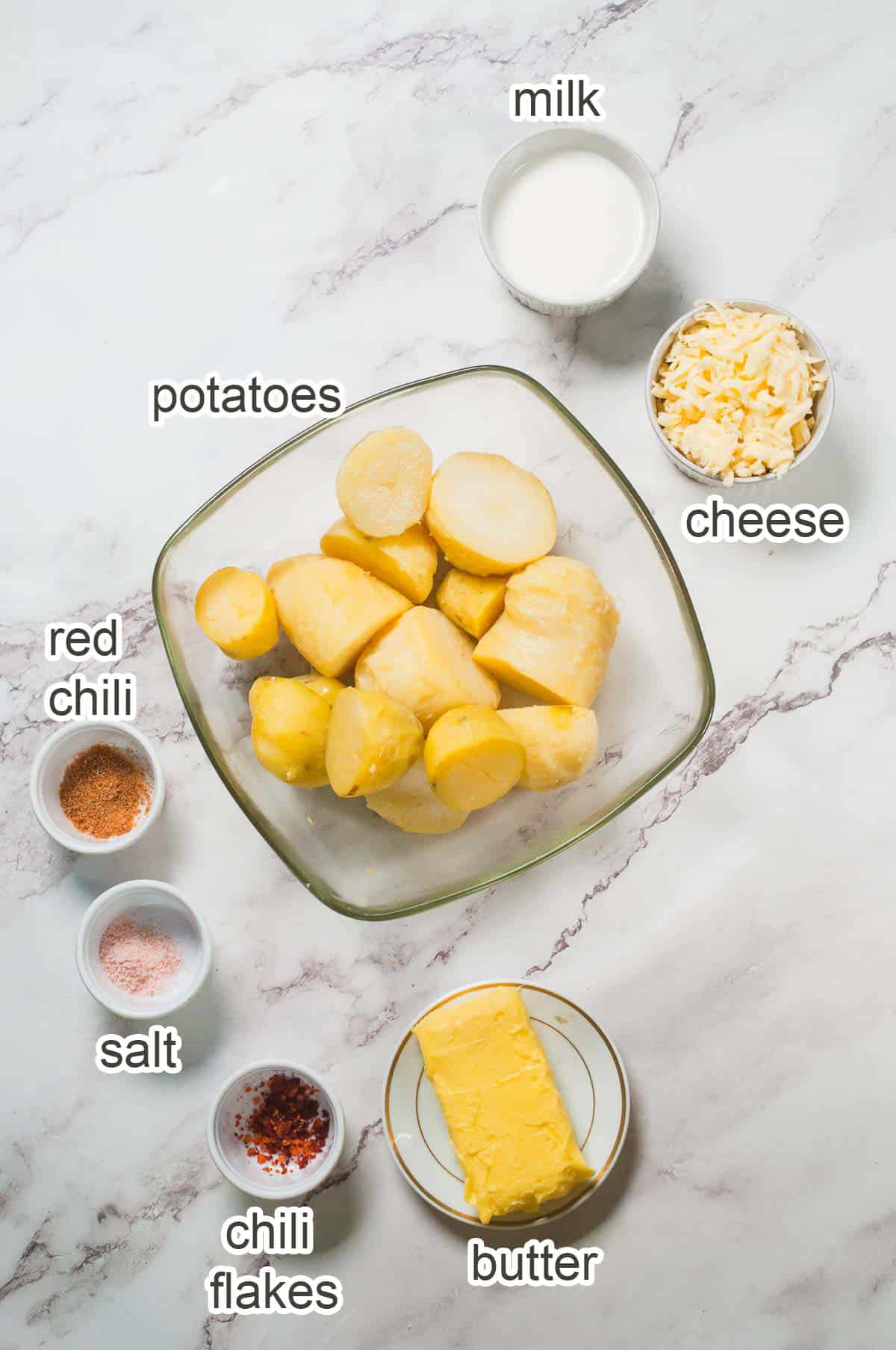 List of mashed potatoes.