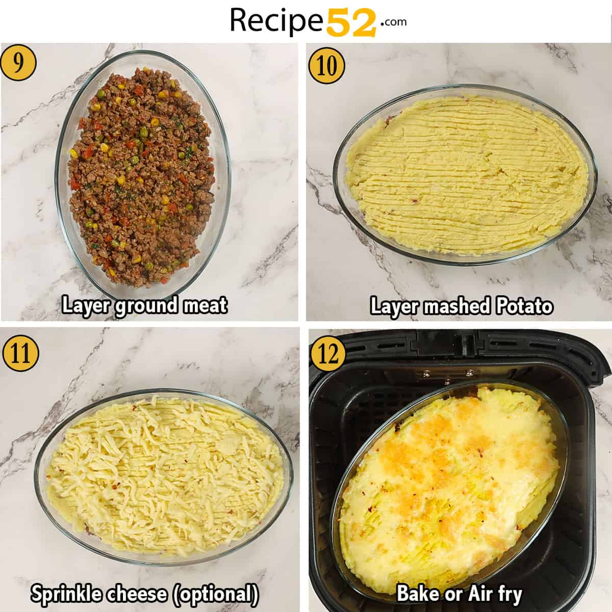 Layering steps for shepherds pie.