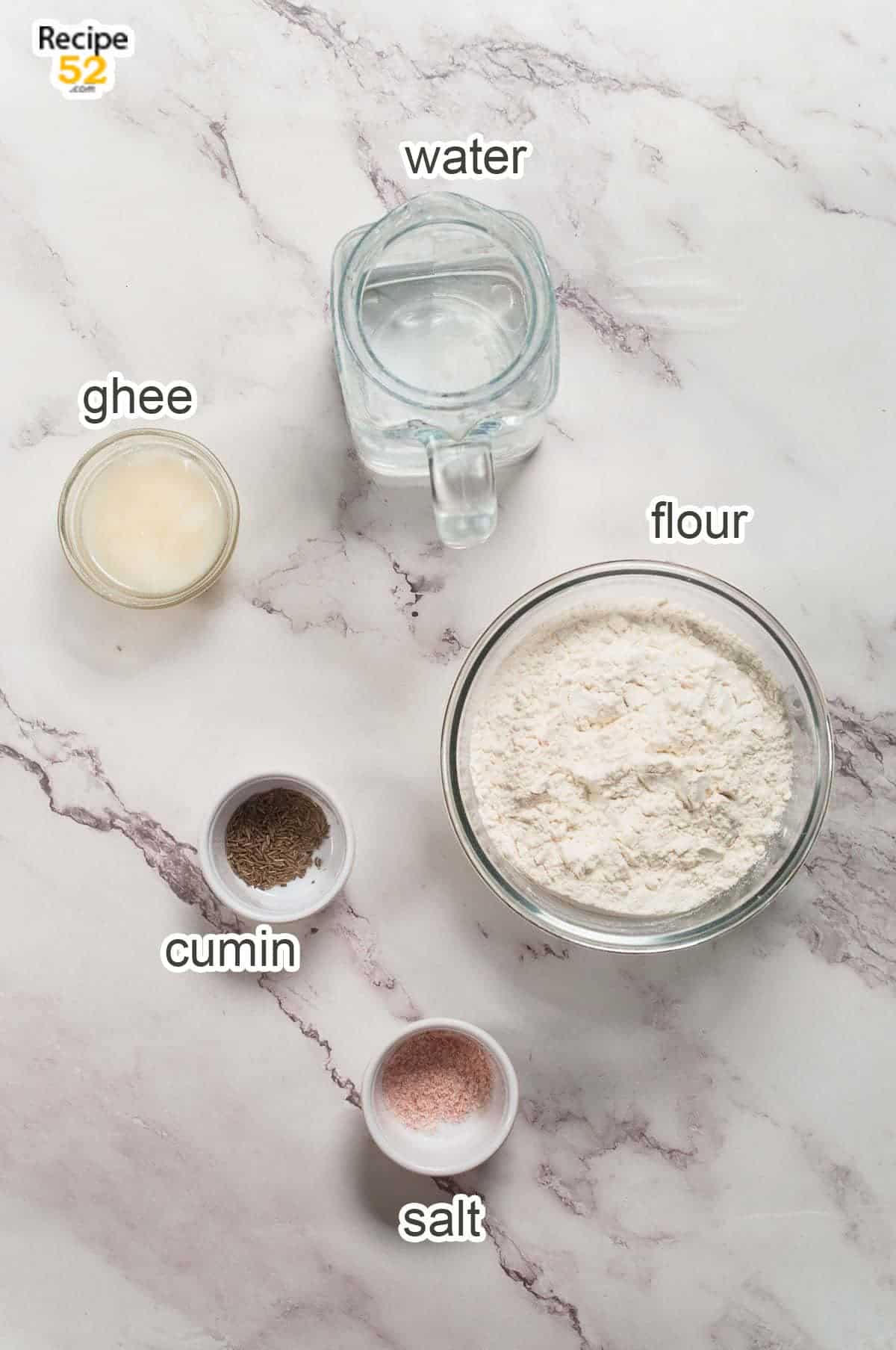 Ingredients to make samosa pastry.