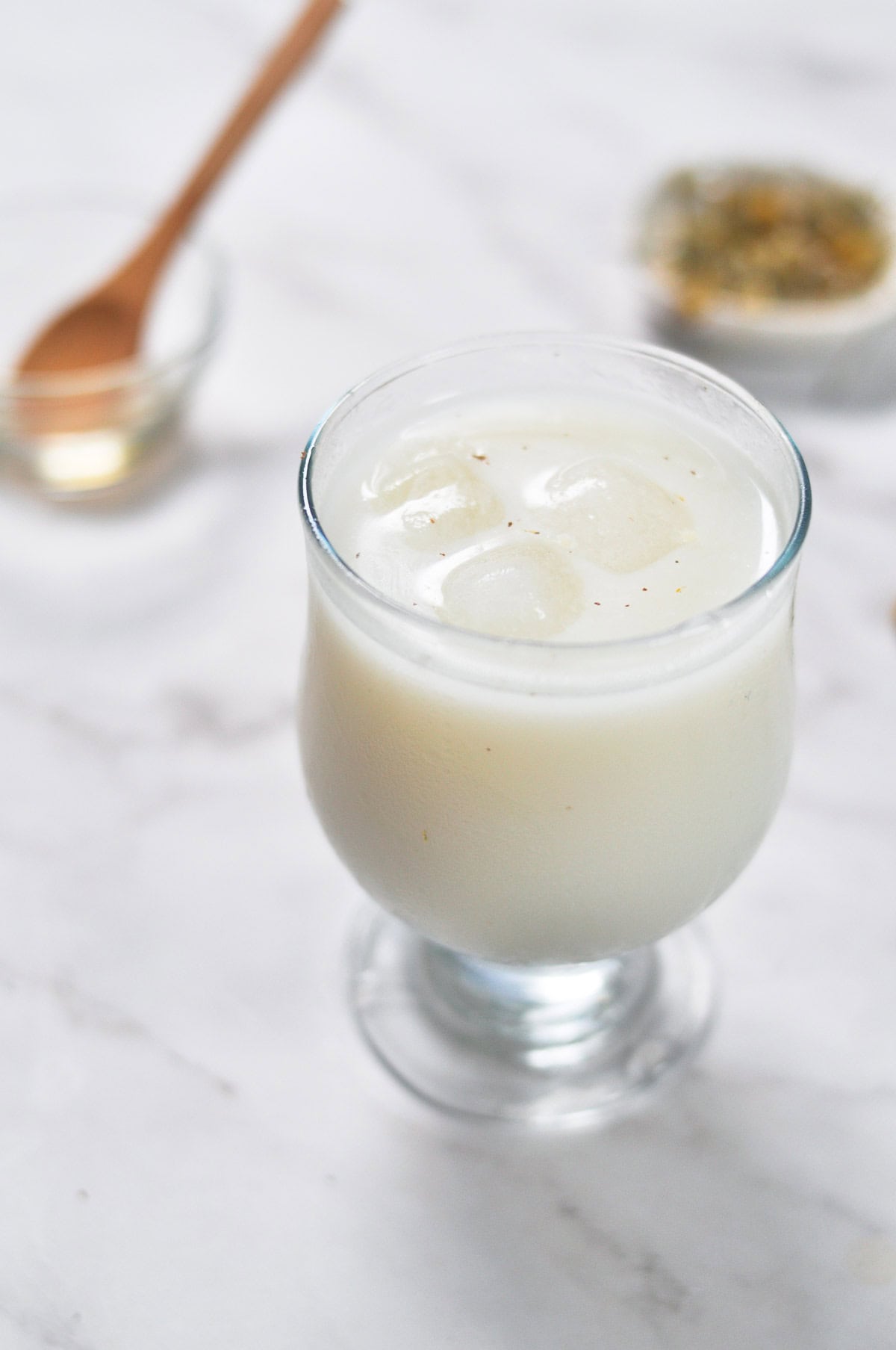 A glass of iced chamomile milk tea.