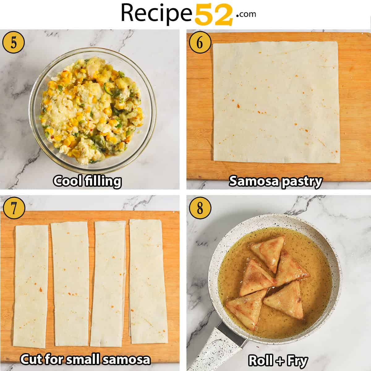 Steps to fold samosa.