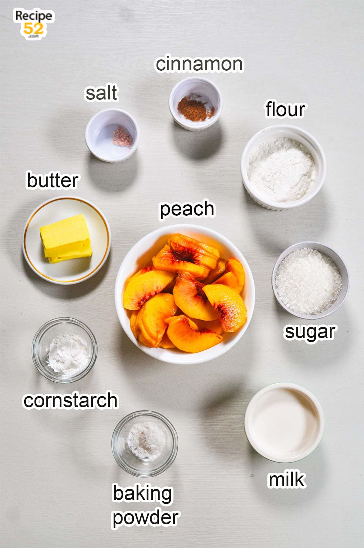 Display of ingredients for peach cobbler. - 4