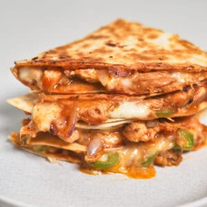 Stacked bbq chicken quesadilla picture.