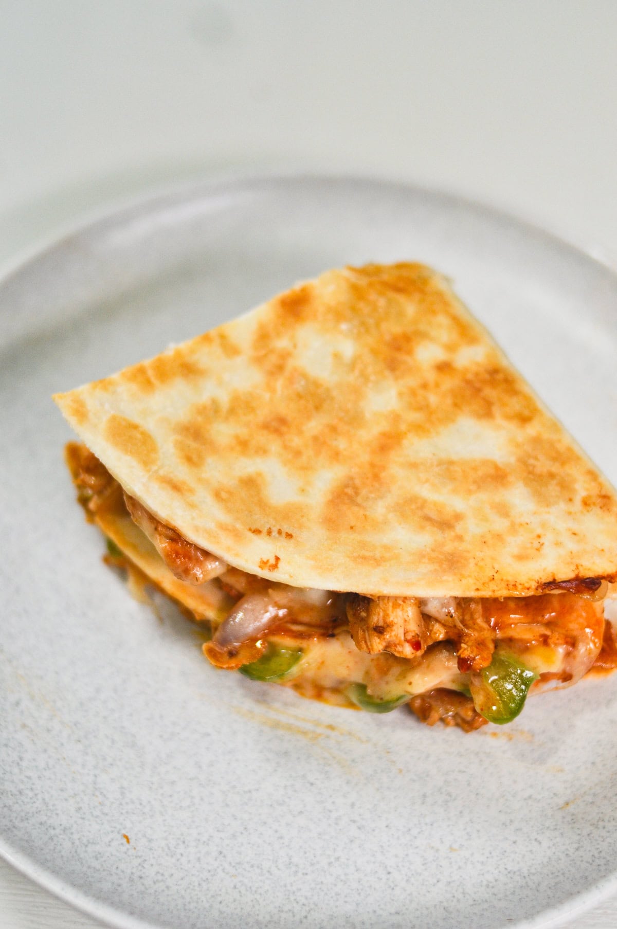 Chicken quesadilla served on a plate.