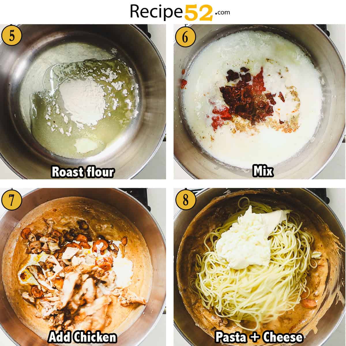 More steps to make the Tuscan chicken pasta.