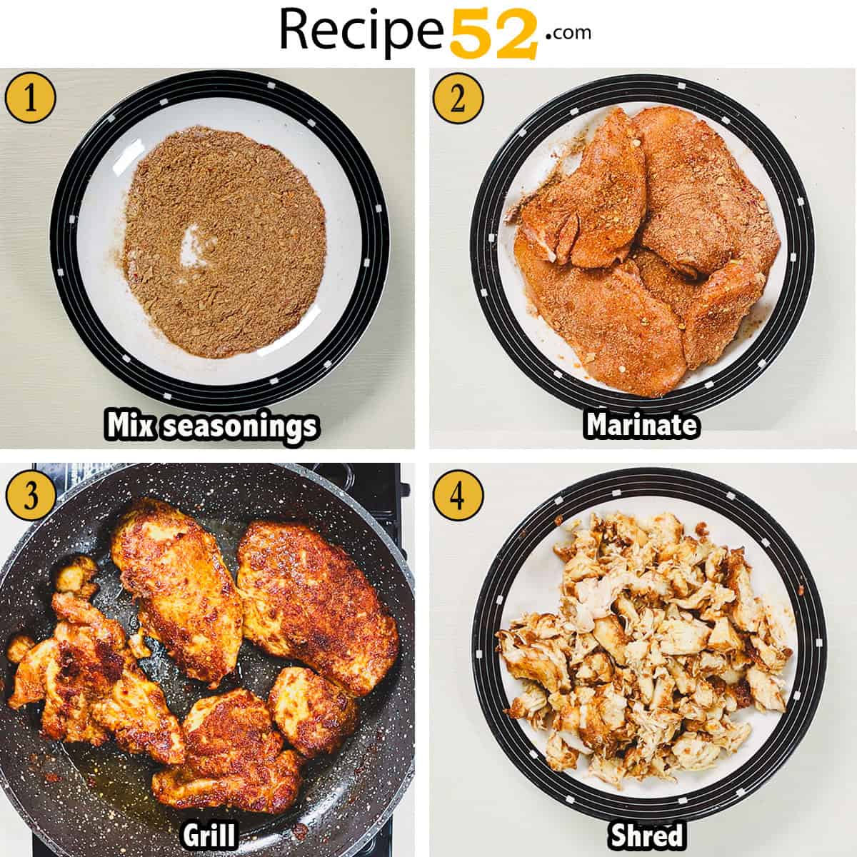 Steps to make the chicken filling.