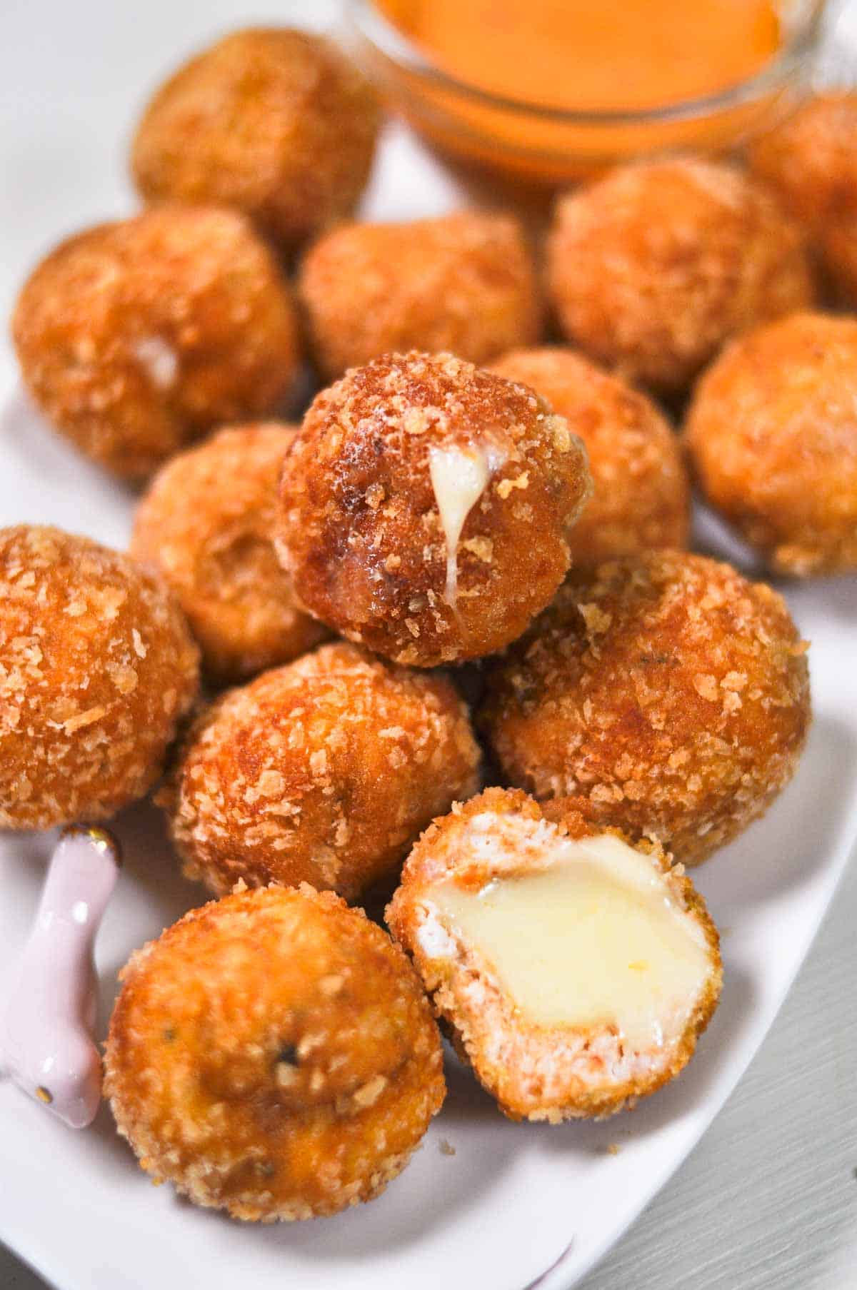 Close  up image of chicken cheesy nuggets.