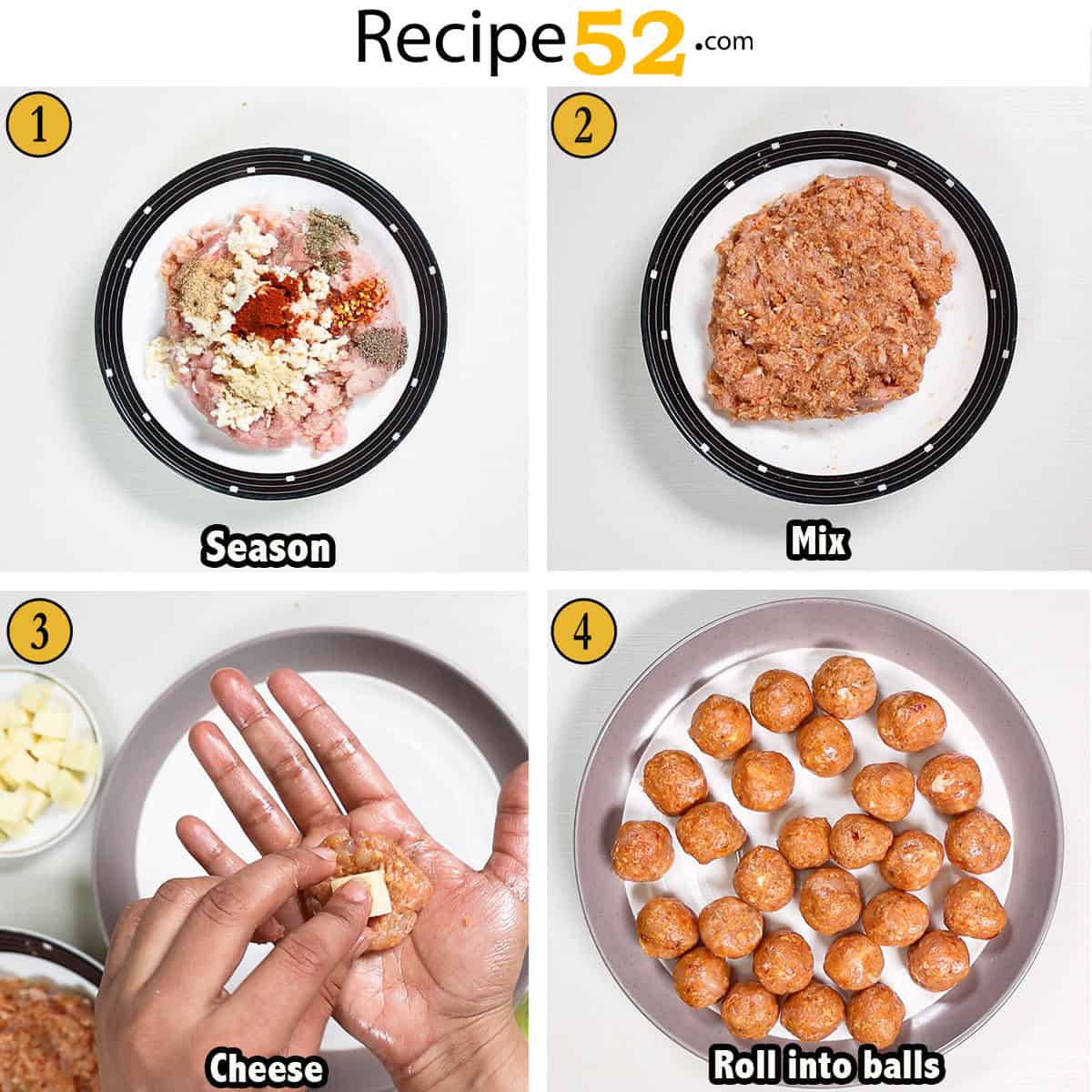 1 to 4 steps to make the chicken cheesy balls.
