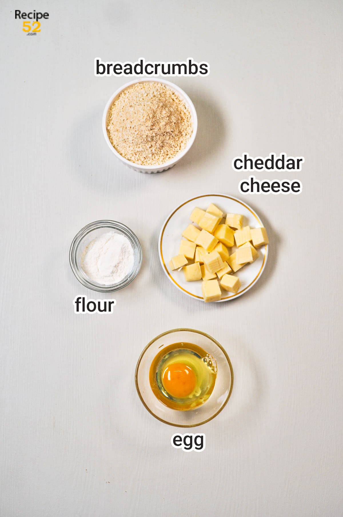 Ingredients for the filling and coating of the chicken nuggets.