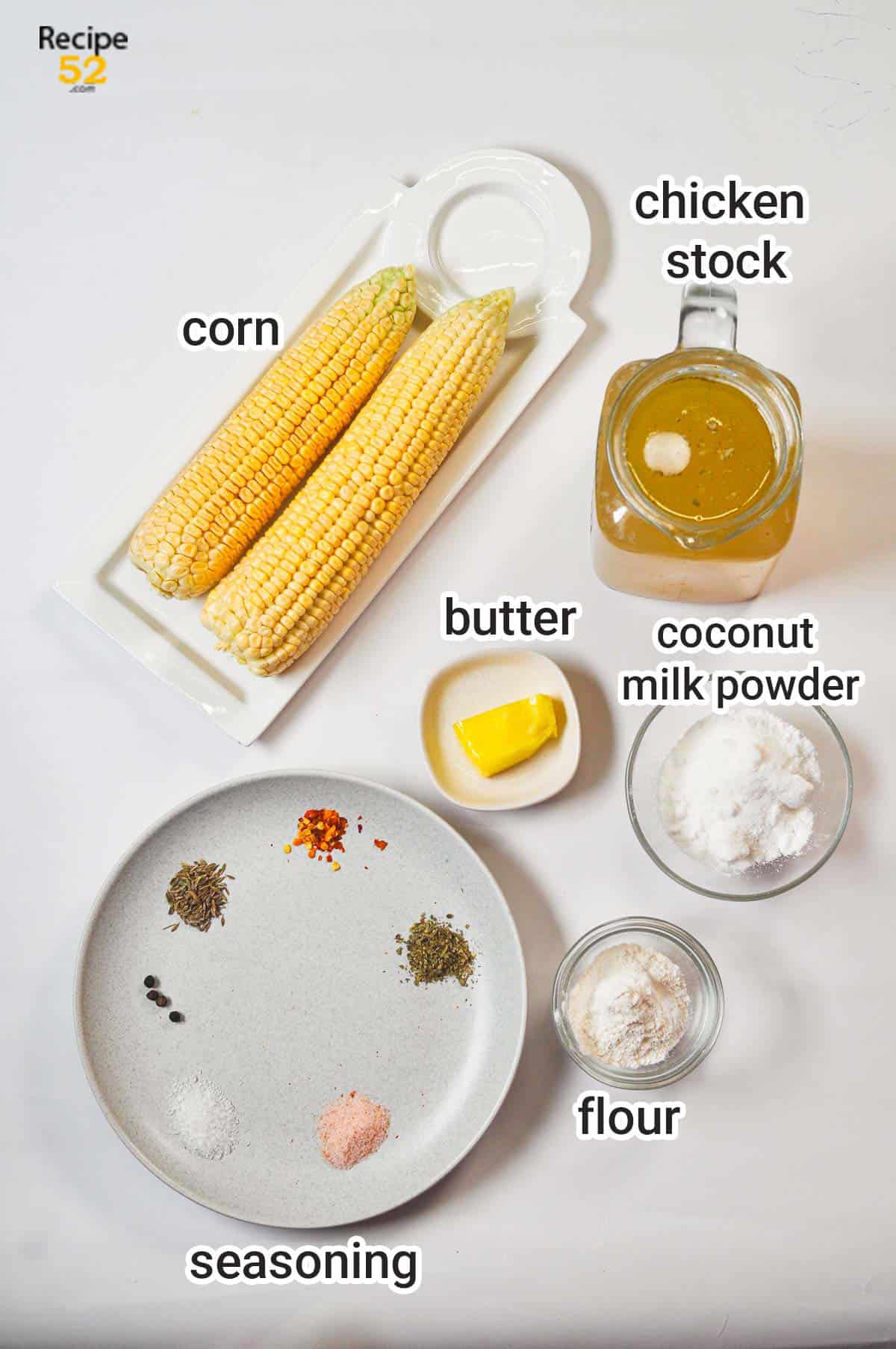 Image of corn cob soup ingredients.