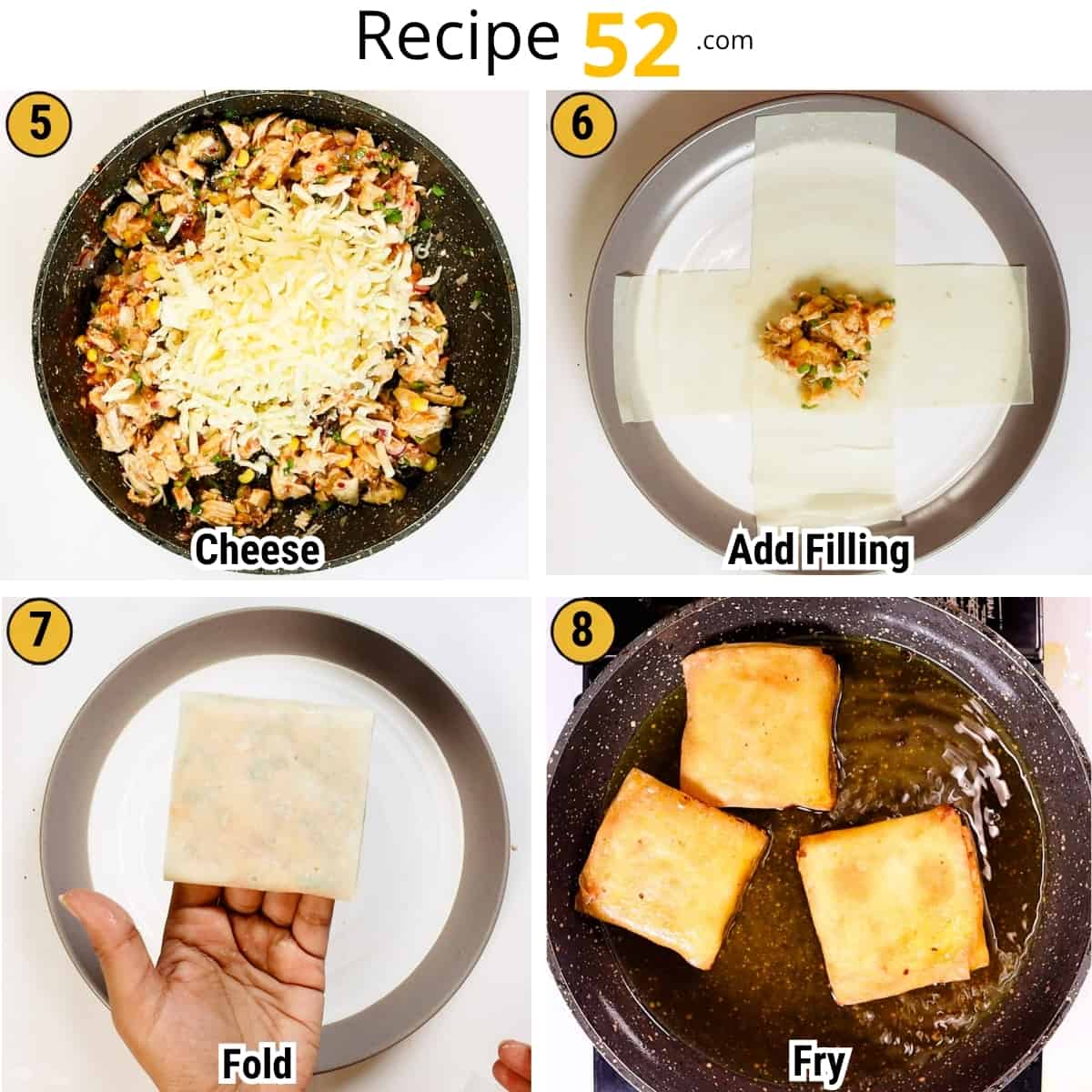 Step images of the crispy patty folding method.